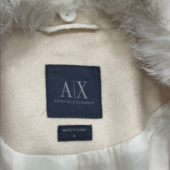 Armani Exchange Cream Trench Coat with Faux Fur Collar - Picture 2 of 4